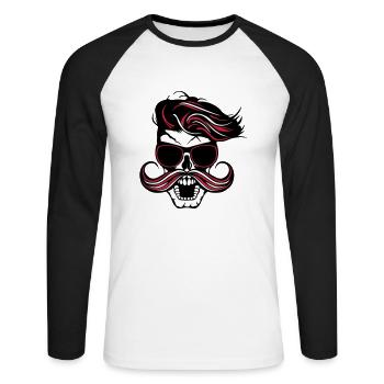 tete de mort hipster fantaisie punk coiffure moust - Unisex Long Sleeve Baseball T-Shirt - white/black - Front - Nik (191cm)