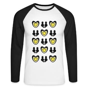Schwarze Katzen mit Herzen, ein toller Hingucker. - Unisex Baseballshirt langarm - Weiß/Schwarz - Vorne - Nik (191cm)