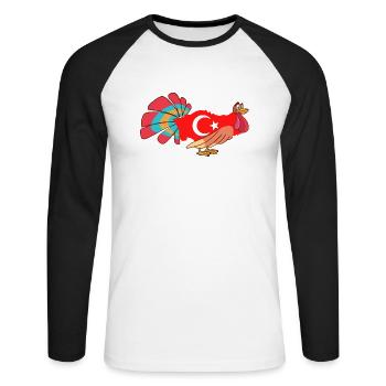 Lustiger Turkey Truthahn - Unisex Baseballshirt langarm - Weiß/Schwarz - Vorne - Nik (191cm)
