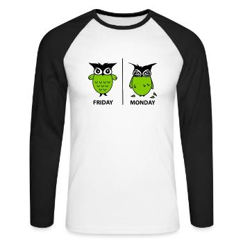 Wochenende der Eulen - Unisex Baseballshirt langarm - Weiß/Schwarz - Vorne - Nik (191cm)