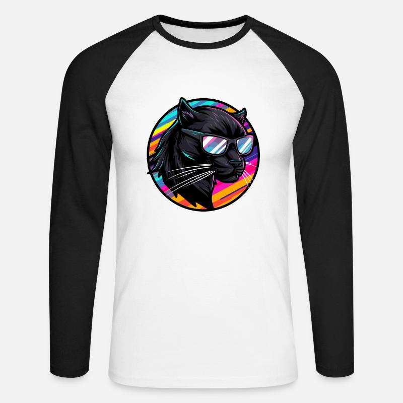 Panther Comic Cool - Unisex Baseballshirt langarm - Weiß/Schwarz