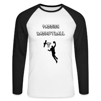 Passion basketball - T-shirt baseball manches longues Homme - blanc/noir - Devant - Nik (191cm)