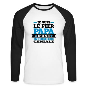 Je suis le fier papa d'une infirmière géniale - T-shirt baseball manches longues Homme - blanc/noir - Devant - Nik (191cm)