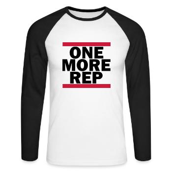 GYM, ONE MORE REPEAT - Unisex Baseballshirt langarm - Weiß/Schwarz - Vorne - Nik (191cm)