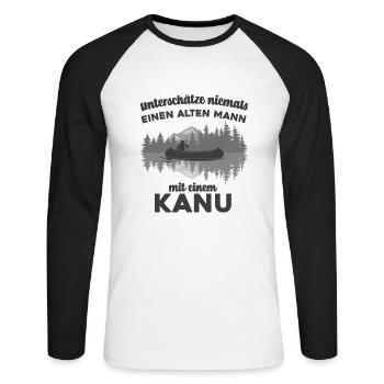 Kanu, unterschätze niemals einen alten Mann. - Unisex Baseballshirt langarm - Weiß/Schwarz - Vorne - Nik (191cm)
