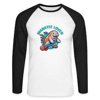 Seekuh mit vielen bunten Fischen - Unisex Baseballshirt langarm - Weiß/Schwarz - Vorne - Nik (191cm)