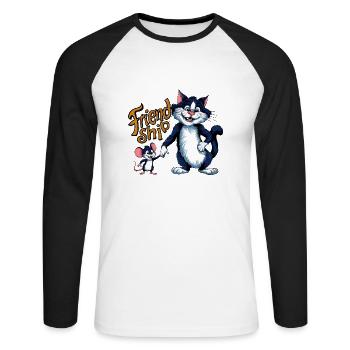 Freunde für immer Katze und Maus Freundschaft - Unisex Baseballshirt langarm - Weiß/Schwarz - Vorne - Nik (191cm)