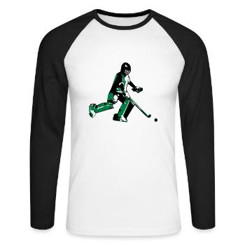 Feldhockey Torwart - Unisex Baseballshirt langarm - Weiß/Schwarz - Vorne - Nik (191cm)