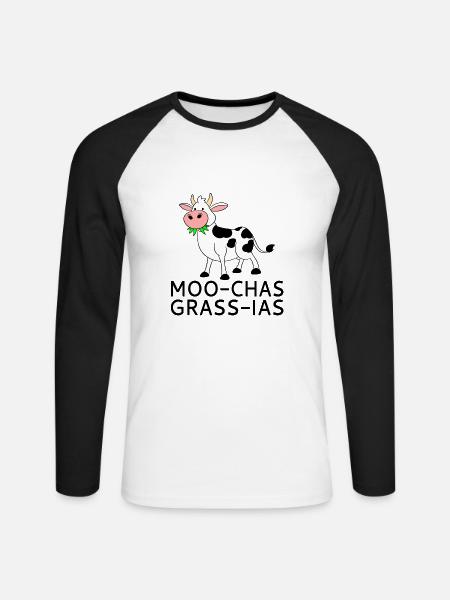 Moo-chas Grass-ias - Unisex Long Sleeve Baseball T-Shirt - white/black