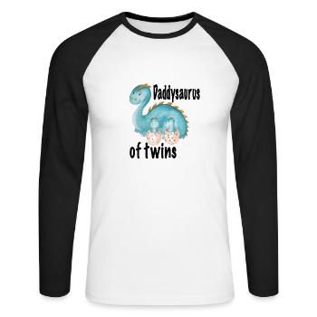 Papa de jumeaux, daddysaurus des jumeaux - T-shirt baseball manches longues Homme - blanc/noir - Devant - Nik (191cm)