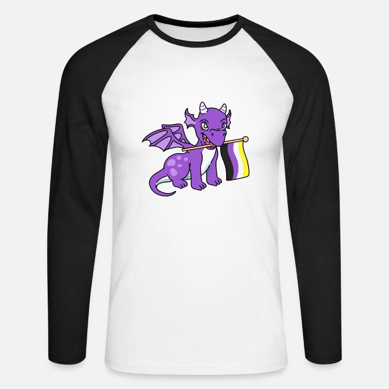 Nonbinary Pride Drache Nonbinary Pride - Unisex Baseballshirt langarm - Weiß/Schwarz