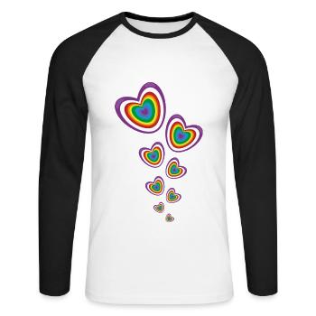 Regenbogen Herzen sehr wild und sehr lieb. - Unisex Baseballshirt langarm - Weiß/Schwarz - Vorne - Nik (191cm)