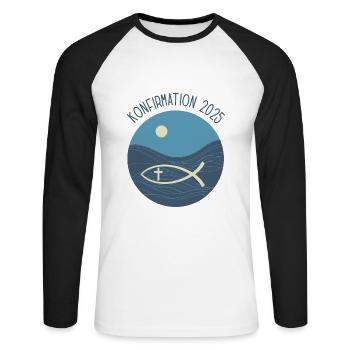 Konfirmation Fisch Christen Symbol Kirche Glaube - Unisex Baseballshirt langarm - Weiß/Schwarz - Vorne - Nik (191cm)