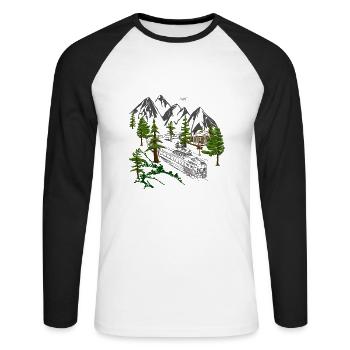 Trains Chemins de fer - T-shirt baseball manches longues Homme - blanc/noir - Devant - Nik (191cm)