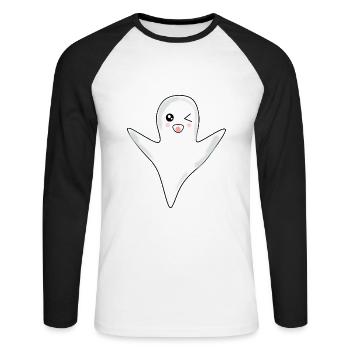 Kawaii Ghost Ghosts Halloween Halloween Costume - Unisex Long Sleeve Baseball T-Shirt - white/black - Front - Nik (191cm)