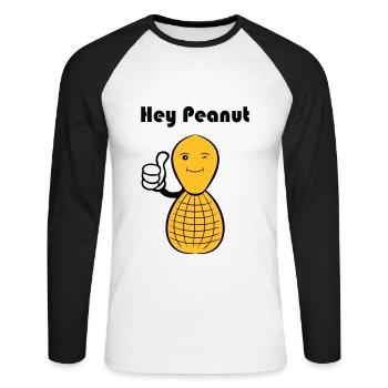 Hey cacahuète - T-shirt baseball manches longues Homme - blanc/noir - Devant - Nik (191cm)