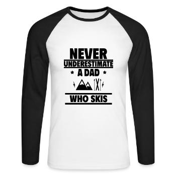 Ne sous-estimez jamais un papa qui skie - T-shirt baseball manches longues Homme - blanc/noir - Devant - Nik (191cm)