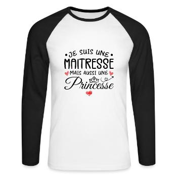 Je Suis Une Maitresse, Mais Aussi Une Princesse - T-shirt baseball manches longues Homme - blanc/noir - Devant - Nik (191cm)
