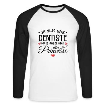 Je Suis Une Dentiste, Mais Aussi Une Princesse - T-shirt baseball manches longues Homme - blanc/noir - Devant - Nik (191cm)