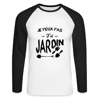 Je peux pas j'ai jardin - T-shirt baseball manches longues Homme - blanc/noir - Devant - Nik (191cm)