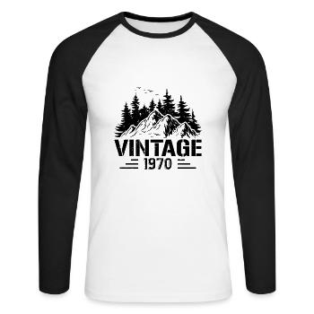 T-Shirt VINTAGE 1970 - Unisex Baseballshirt langarm - Weiß/Schwarz - Vorne - Nik (191cm)