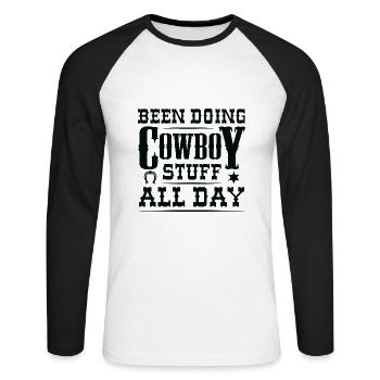 Ich habe den ganzen Tag Cowboy-Sachen gemacht - Unisex Baseballshirt langarm - Weiß/Schwarz - Vorne - Nik (191cm)