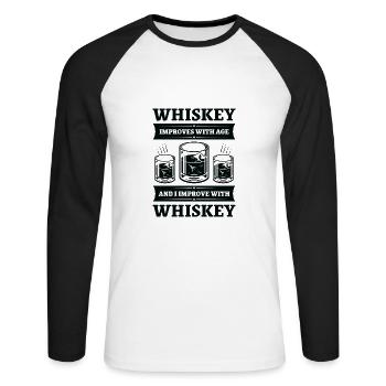 Whiskey Improves With Age - Unisex Long Sleeve Baseball T-Shirt - white/black - Front - Nik (191cm)