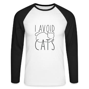 I Avoid Cats - Unisex Long Sleeve Baseball T-Shirt - white/black - Front - Nik (191cm)