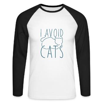 I Avoid Cats - Unisex Long Sleeve Baseball T-Shirt - white/black - Front - Nik (191cm)