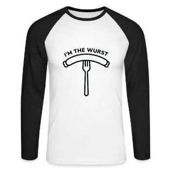 I’m The Wurst - Unisex Long Sleeve Baseball T-Shirt - white/black - Front - Nik (191cm)