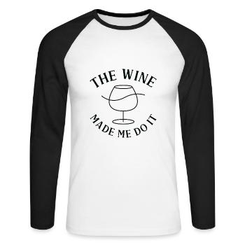 Le vin m’a fait le faire - T-shirt baseball manches longues Homme - blanc/noir - Devant - Nik (191cm)