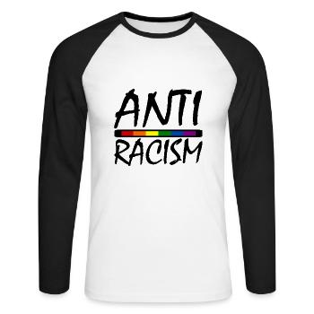 ANTIRASSISMUS - Unisex Baseballshirt langarm - Weiß/Schwarz - Vorne - Nik (191cm)