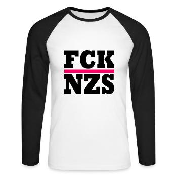 FCK NZS - Unisex Long Sleeve Baseball T-Shirt - white/black - Front - Nik (191cm)