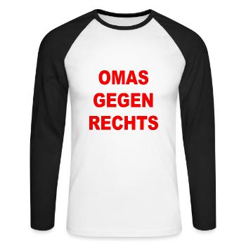 omas gegen rechts - Unisex Baseballshirt langarm - Weiß/Schwarz - Vorne - Nik (191cm)