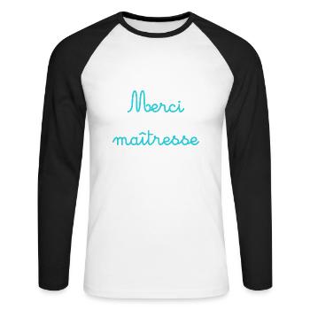 MERCI. MAÎTRESSE. MAÎTRE. MERCI MAÎTRESSE - T-shirt baseball manches longues Homme - blanc/noir - Devant - Nik (191cm)