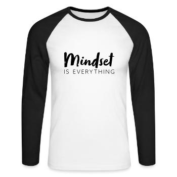 Mindset is everything - Unisex Baseballshirt langarm - Weiß/Schwarz - Vorne - Nik (191cm)