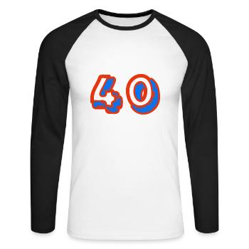 40. 40 YEARS. 40th ANNIVERSARY. 40TH ANNIVERSARY. - Unisex Long Sleeve Baseball T-Shirt - white/black - Front - Nik (191cm)