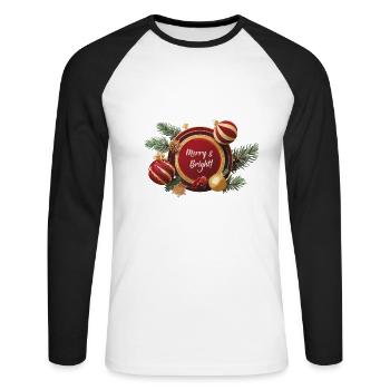 Joyeux et lumineux | Noël | Boules de Noël - T-shirt baseball manches longues Homme - blanc/noir - Devant - Nik (191cm)