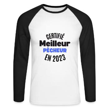 certifié meilleur pêcheur en 2023 - T-shirt baseball manches longues Homme - blanc/noir - Devant - Nik (191cm)