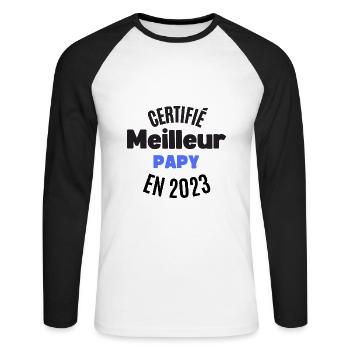 certifié meilleur papy en 2023 - T-shirt baseball manches longues Homme - blanc/noir - Devant - Nik (191cm)