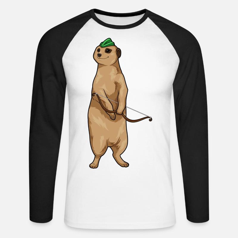 Erdmännchen Bogenschütze Bogen - Unisex Baseballshirt langarm - Weiß/Schwarz
