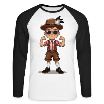 Garçon à Lederhosen Bière JGA Majorque Bavière Alcool - T-shirt baseball manches longues Homme - blanc/noir - Devant - Nik (191cm)