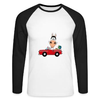 PFERD - AUTO - REISE - TIER - FUN - Unisex Baseballshirt langarm - Weiß/Schwarz - Vorne - Nik (191cm)