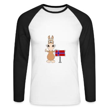 PFERD - NORWEGISCHES FJORDPFERD - NORWEGEN - Unisex Baseballshirt langarm - Weiß/Schwarz - Vorne - Nik (191cm)