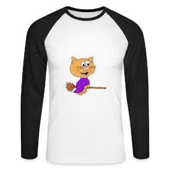 KATZE - HEXE - HEXENBESEN - TIER - KIND - BABY - Unisex Baseballshirt langarm - Weiß/Schwarz - Vorne - Nik (191cm)