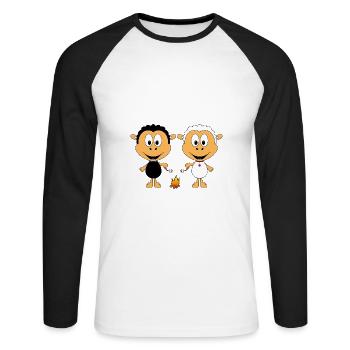 SCHAFE - SHEEPS - LAGERFEUER - MARSHMALLOWS - LOVE - Unisex Baseballshirt langarm - Weiß/Schwarz - Vorne - Nik (191cm)