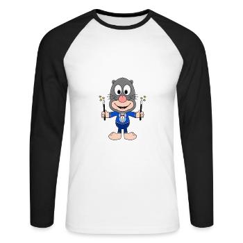 MAULWURF - ZAUBERER - TIER - KIND - BABY - Unisex Baseballshirt langarm - Weiß/Schwarz - Vorne - Nik (191cm)
