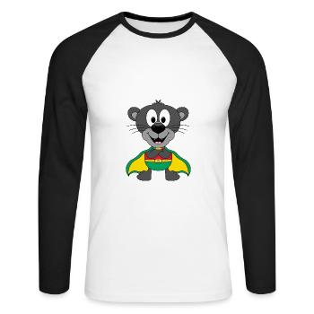 PANTHER - SUPERHELD - TIER - KIND - BABY - Unisex Baseballshirt langarm - Weiß/Schwarz - Vorne - Nik (191cm)