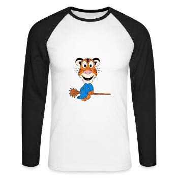 TIGER - HEXE - HEXENBESEN - TIER - KIND - BABY - Unisex Baseballshirt langarm - Weiß/Schwarz - Vorne - Nik (191cm)