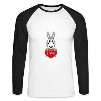 ESEL - HERZ - LIEBE - LOVE - TIER - KIND - BABY - Unisex Baseballshirt langarm - Weiß/Schwarz - Vorne - Nik (191cm)